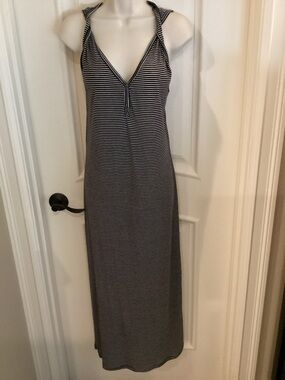 painted threads Black and White Striped Halter Maxi Dress